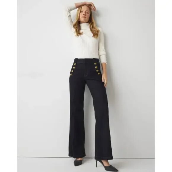 White House Black Market | High-Rise Mariner Wide-Leg Dark Wash Jeans | 10 - Picture 2 of 16